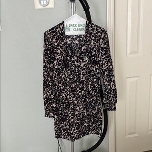 Floral Print Long Sleeve Romper in Black and Cream